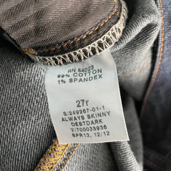 Gap 1969 ALWAYS SKINNY Dark Wash Size 27 Regular Jeans Distressed Womens Midrise - Picture 6 of 6